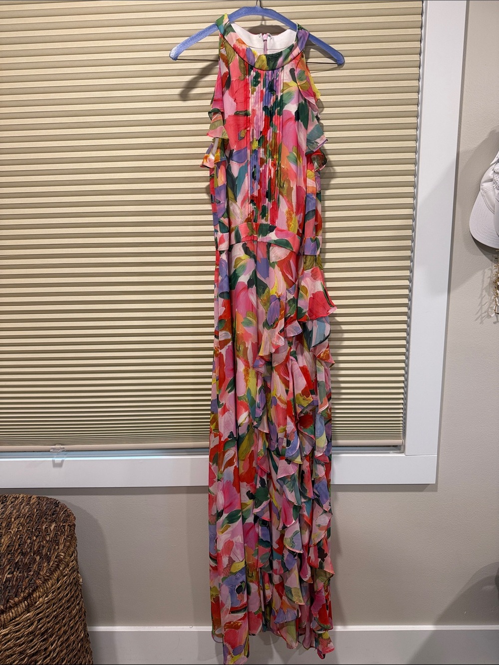 Betsy & Adam Pink Multi Floral Ruffled Halter Maxi Dress